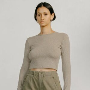 SOLD Ozma Lia Raw Silk Twig Heather Long Sleeve Crop Top Small